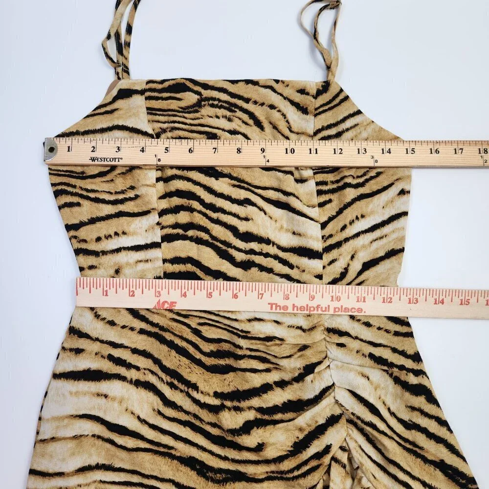 Storia Tiger Print Spaghetti Strap Drop Waist Lined Vacation Mini Dress S